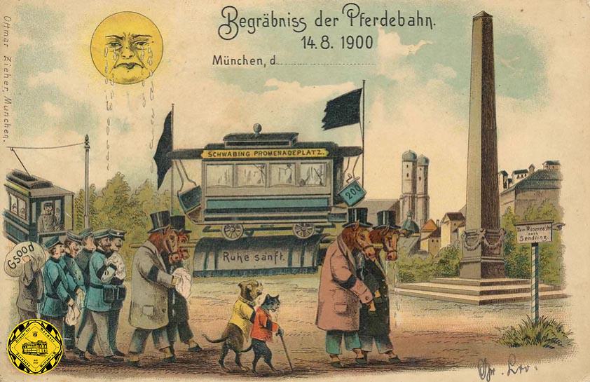 Alte Postkarte zur Einstellung der Pferdetram 1900
