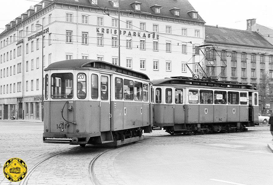 Zu den 1929/30 gebauten Triebwagen der Baureihe F beschafften die Städtischen Straßenbahnen München zeitgleich 100 Beiwagen der Baureihen f 1.54 . BW 1401