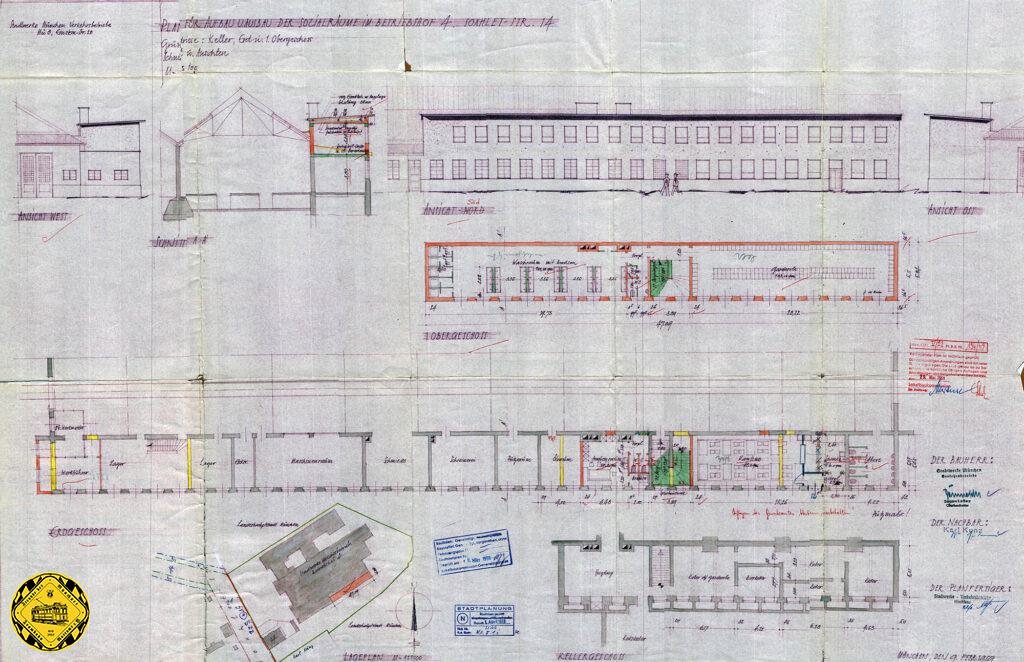 Das Jahr 1950 brachte noch eine letzte Erweiterung der Sozialräume durch Aufstockung und Neuaufteilung.