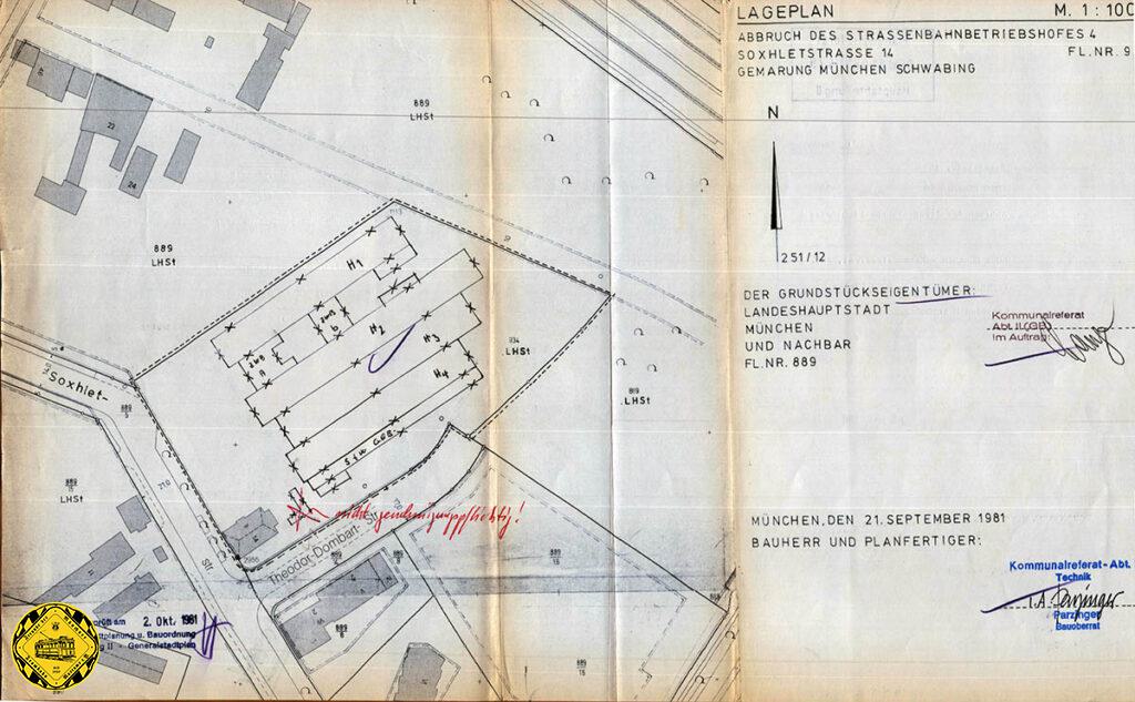 Der Ordnung halber auch noch die Abbruchgenehmigung für das Depot an der Soxhletsraße im Original aus dem Jahr 1981.