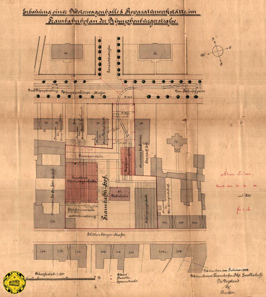 Depotsituation Nymphenburgerstraße 81 nach der Umstellung auf elektrischen Betrieb