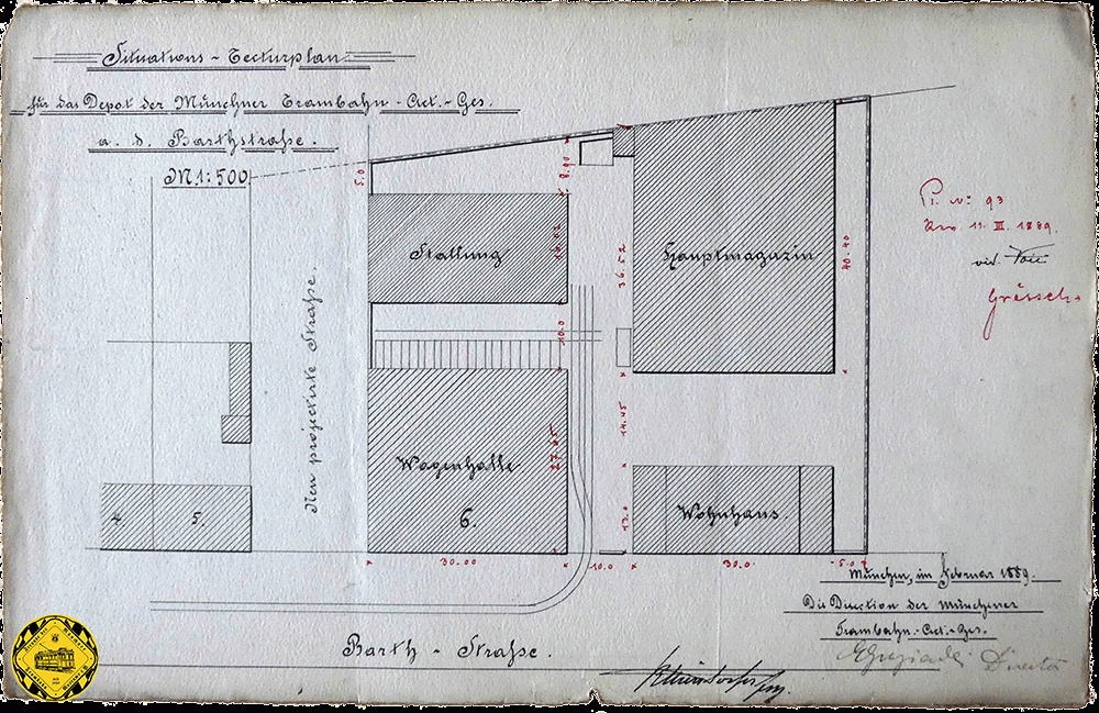 Die Stadtgemeinde kaufte im Mai 1886 das Anwesen des Brauereibesitzers Benno Kraisy zwischen Barthstraße und Hadererweg (Westendstraße) und überließ es ebenfalls der Gesellschaft, die für ihre geplante Linienverlängerung durch die Landsherger Straße einen neuen Betriebshof benötigte. 