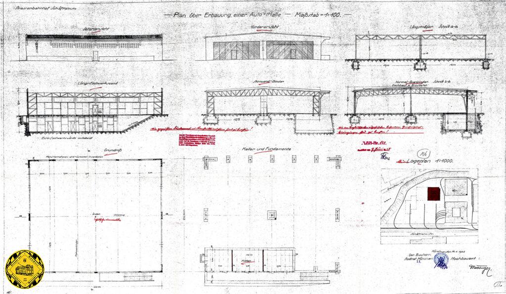 1932 wurde eine zweite moderne Kraftwagenhalle südlich der alten (ehemals Lackiererei) erbaut, die ab 1934 dem stark anwachsenden Busbetrieb diente.