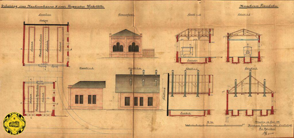 Durch die veränderte Betriebssituation mit der Dampftram jetzt in der Blutenburgstraße wurde schon im September 1890 mit dem Bau eines neuen 3-ständigen Lokschuppens und einer 2-ständigen Reparaturwerkstatt auf dem noch freien Gelände hinter dem Pferdestall zur Blutenburgstraße begonnen.