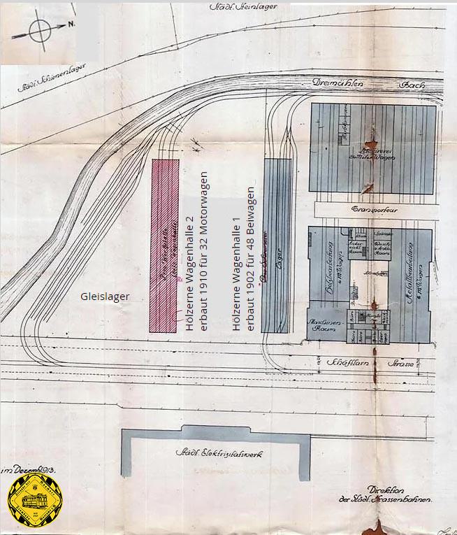 1902 wurde das Gelände südlich der Zentralwerkstatt um 4000 m³ vergrößert, um Lagerplatz für Oberbaumaterialien und die Hinterstellung von Beiwagen zu schaffen. 