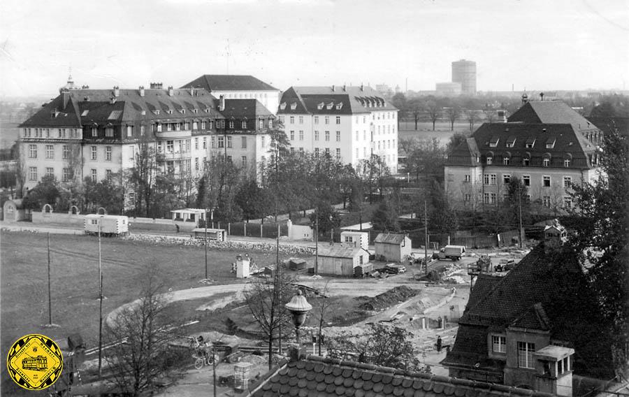 Die Baustelle der neuen Schleife am Botanischen Garten im Mai 1920 vom Haus der Botanischen Gartens aus gesehen.