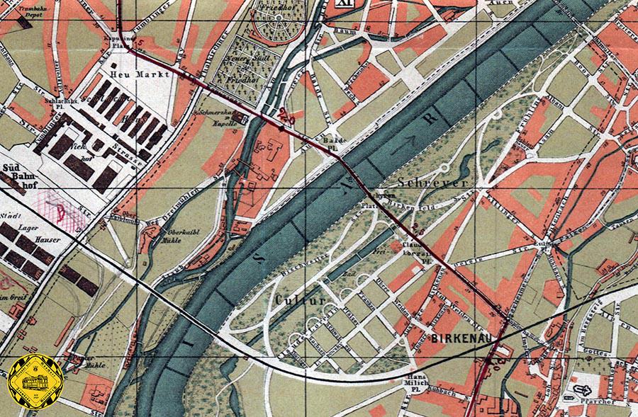 Im Stadtplan von 1896 ist die Endhaltestelle vom Baldeplatz kommend in Giesing nur bis Pilgersheimerstraße geführt. 