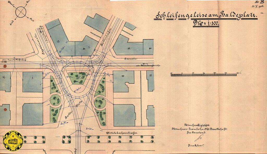 Am 23.Juni 1906 lagen dem Magistrat 2 Planungsvarianten für die Schleifenanlage am Baldeplatz vor: man ging damals davon aus, unbedingt eine Trambahnstrecke vom Baldeplatz durch die Baldestraße direkt in die Innenstadt zu brauchen. Diese Planungen wurden aber später nicht weiter verfolgt.