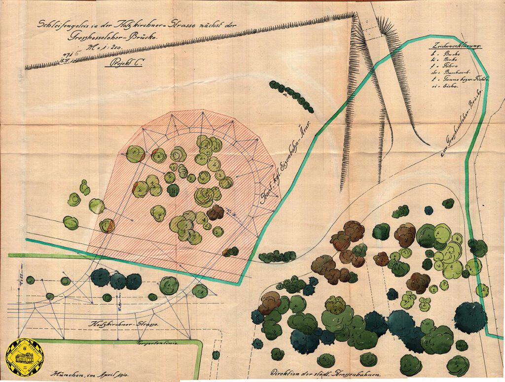 m Stadtarchiv stehen 7 dicke Ordner zur Planung einer Schleife auf der Strecke von Giesing nach Grünwald. Wenn ich nach genauer Durchsicht eine eigene Rubrik "Wendeschleifen, die nie gebaut wurden" aufmachen würde, wäre das weiter nicht verwunderlich: im Frühjahr 1910 plante man eine Zwischenwendeschleife direkt an der Großhesseloher Brücke