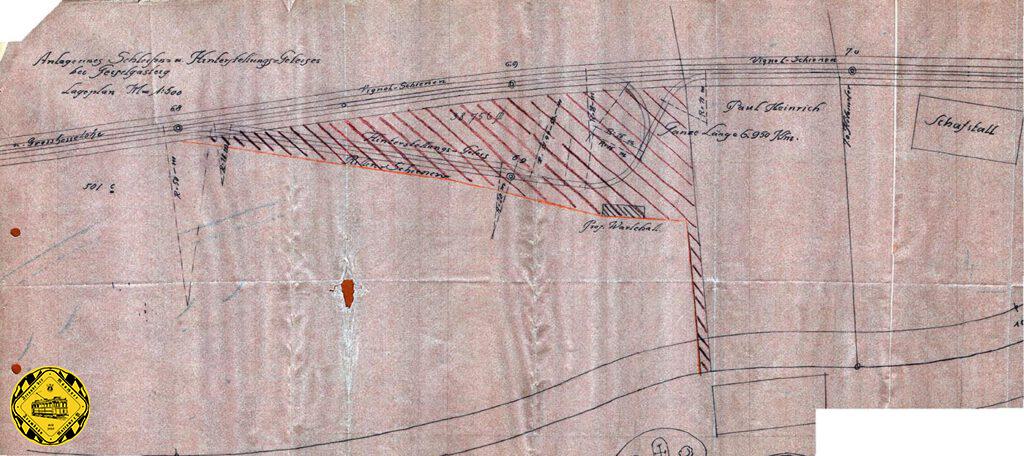 Dieser Entwurf von 1910 gibt auch einen Einblick in die damalige Bebauung des heutigen Prominenten- und Millionärsdorf: Hochwald und Wiesen und ein Schafstall.