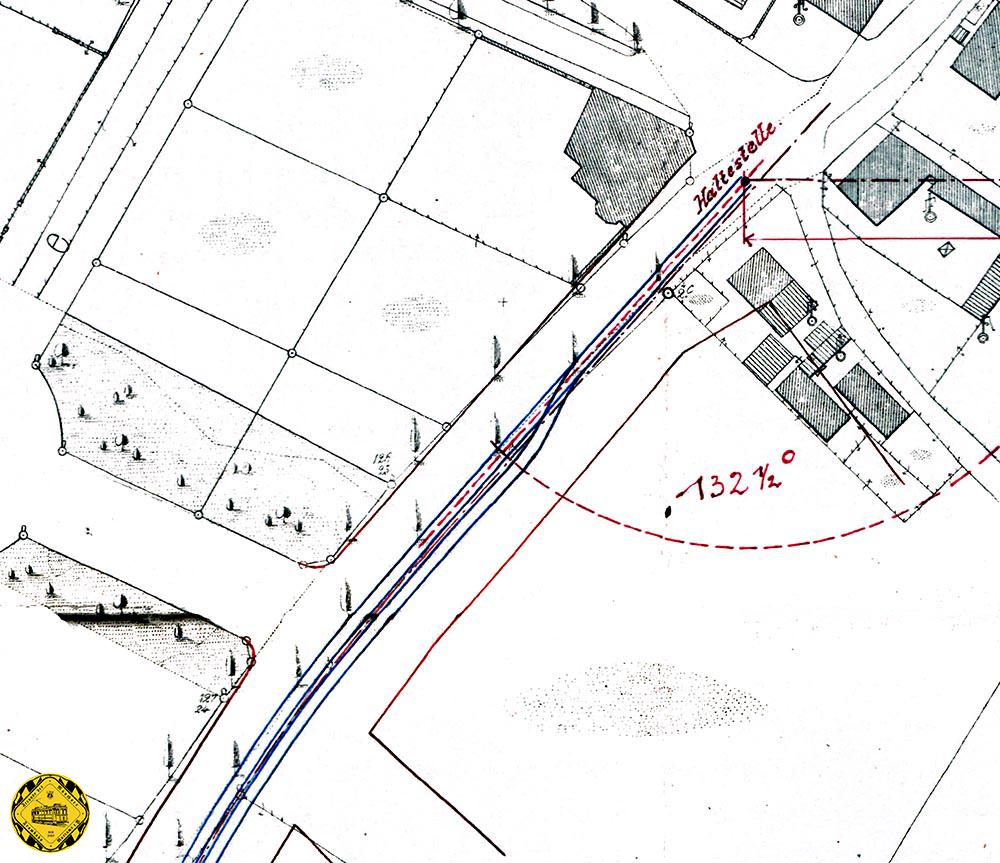 Gleisplan der Endstelle der Bogenhauser Trambahnstrecke durch die Ismaningerstraße  zur Sternwartstraße datiert auf den 14.1.1898.