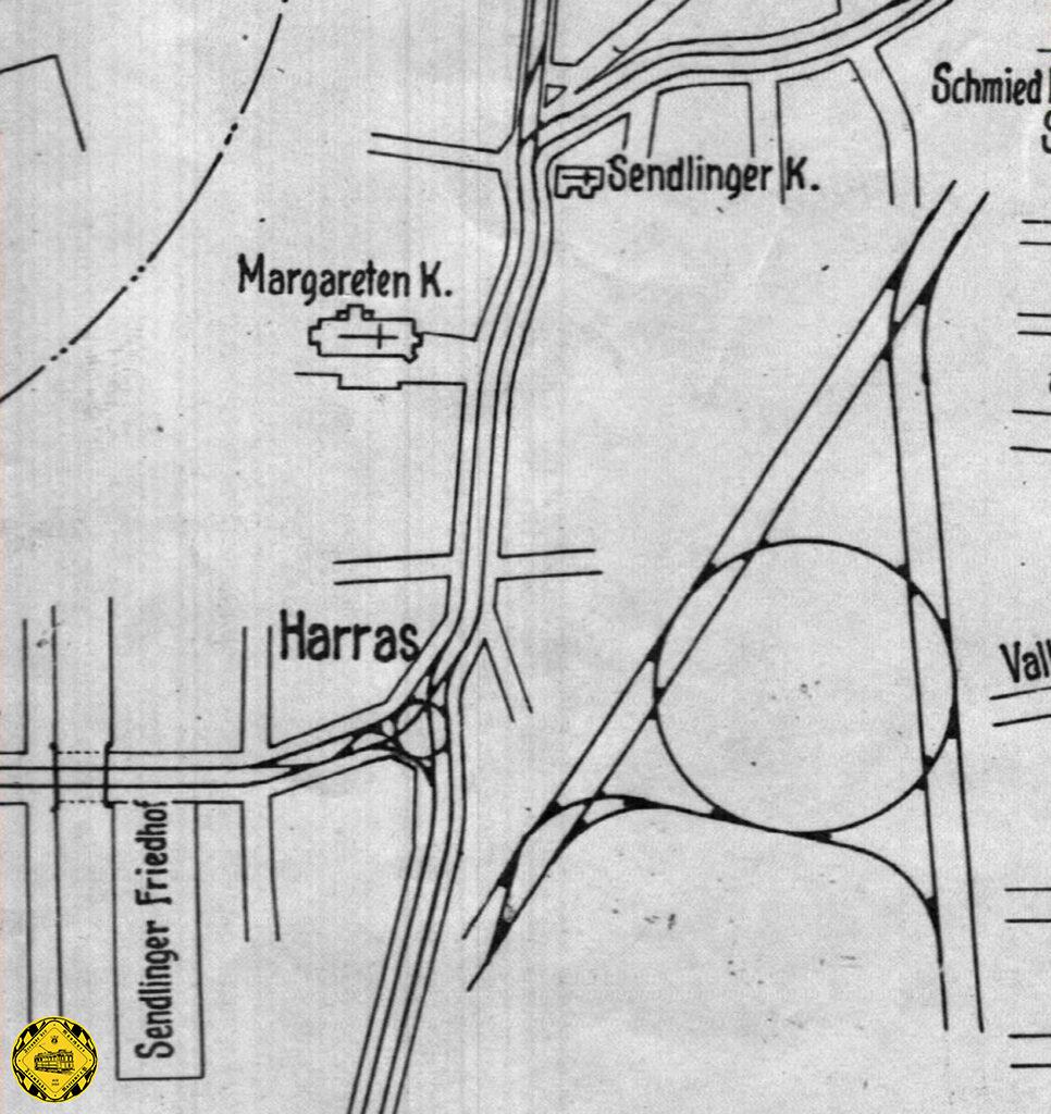 Nach Gleiserneuerungen in den Jahren 1907 und 1910 wurde der Harras im Frühjahr 1920 mit einem umfangreichen Umbau zu einer flexiblen Verkehrsdrehscheibe umgebaut.
Ab dem 23. März 1920 gab es die Strecke durch die Ganghoferstraße ab Ridlerstraße über die Pfeuferstraße bis Lindwurmstraße als weitere Verbindung zum Harras für die Linie 22. Der Neubau ging vom Oktober 1919 bis März 1920.