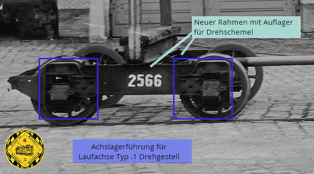 Aus dem Drehgestellen eines A-Triebwagens wurde von den Verkehrsbetrieben 1952 ein Mastentransportschemelwagen umgebaut und als 2566 umgenummert. Hochinteressant ist das Bild des Mastentransportschemmels q 12. 2566.