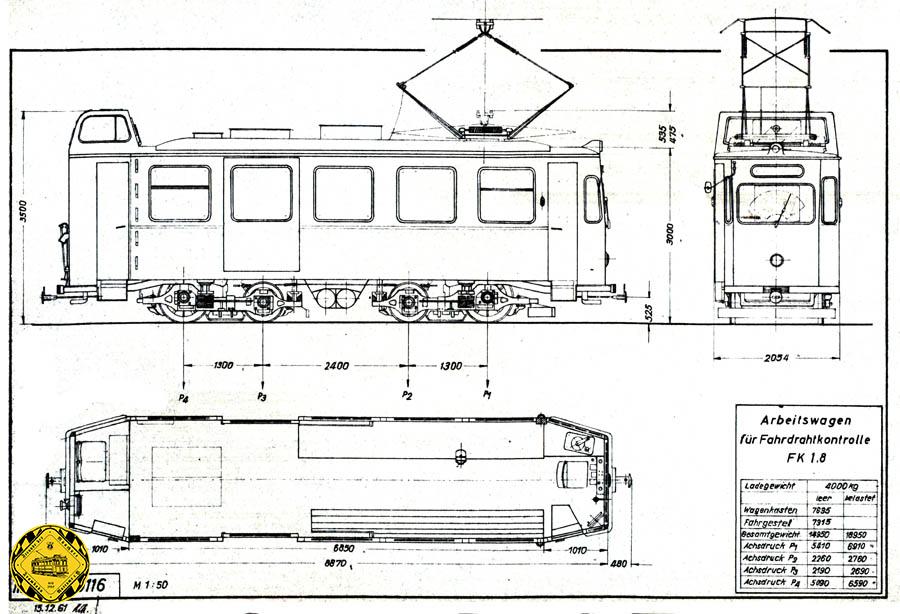 Aus dem Postriebwagen ex P 2.8 Nr. 7 wurde 1961 der Fahrdrahtkontrollwagen Ka 2.8 Nr. 42 umgebaut. 1963 wurde er in FK 1.8 umbezeichnet und 1970 in 2942 umnummeriert. 