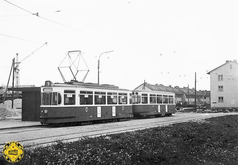 Vom Herkomerplatz kommend bediente die Linie 9 ab 19.10.1958 bis 31.05.1975 den Gondrellplatz.