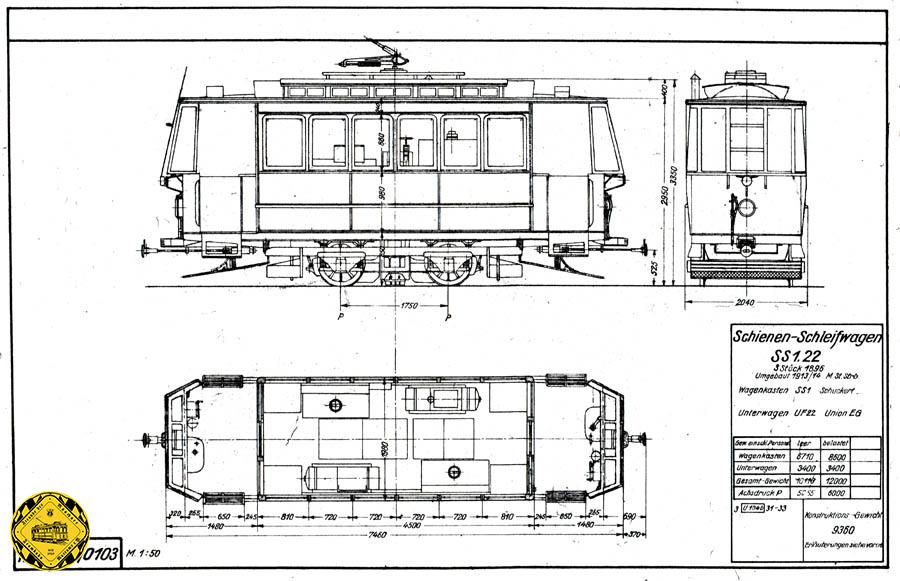 Für den ambitionierten Modellbauer hier noch die genau Bauzeichnung dieses Schienenschleifwagens.