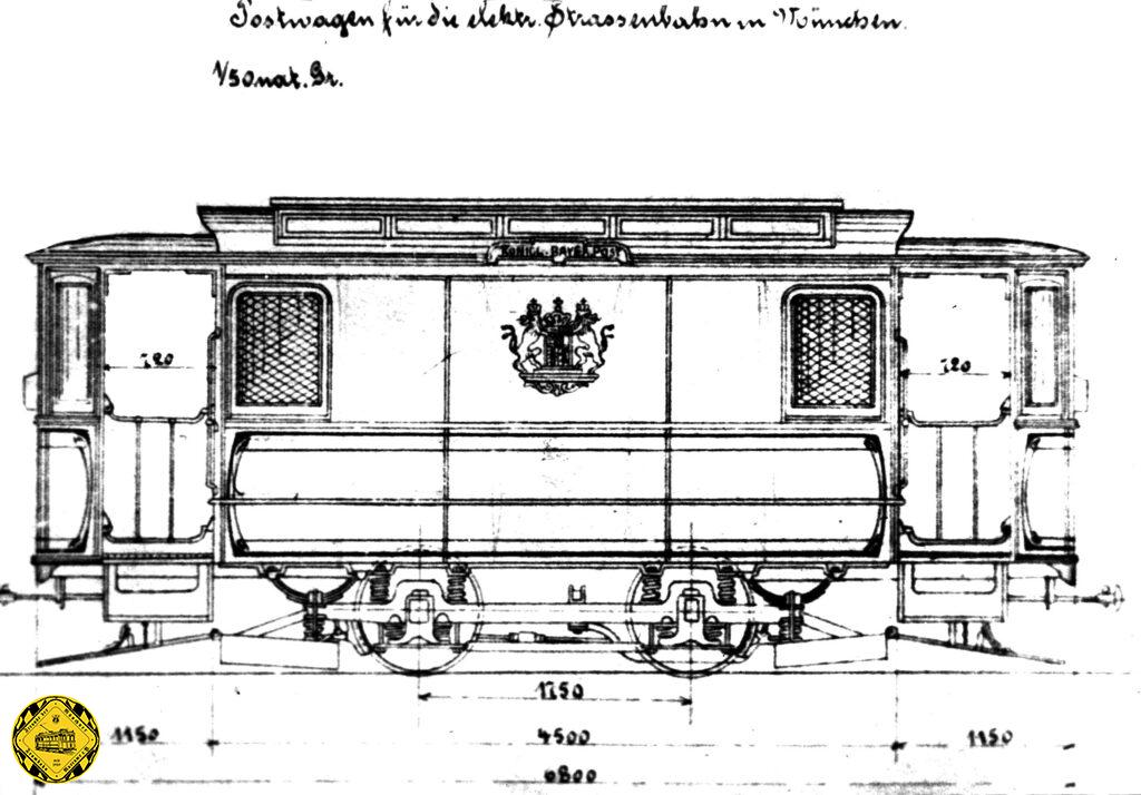 ersten Entwurf eines königlich bayerischen Post-Trambahnwagens 
