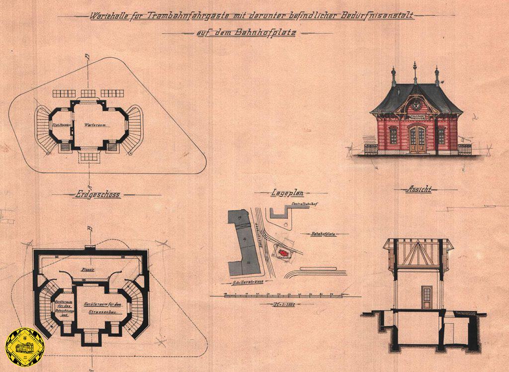 Das 1898 erbaute Stationshaus mit Wartesalon für Trambahn-Fahrgäste stand bis 1929 an diesem Platz und mußte dann dem Autoverkehr weichen. Es war ein besonderer Service für die Fahrgäste damals. In München gab es an vielen Plätzen und Kehrschleifen teilweise sehr aufwändig gestaltete Warteräume. Doch der am Bahnhofsplatz war mit Abstand der schönste damals.