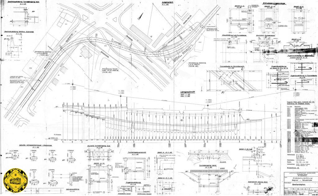 Die Neubaustrecke Richtung Norden vom Scheidplatz zu den Neubaugebieten wurde versucht auf eigenem Gleiskörper und kreuzungsfrei zu trassieren. Auf diesem Weg wurde die großzügige Untertunnelung des auch gerade erst fertiggestellten Mittleren Rings, dem Petuelring an dieser Stelle geplant. Schmankerl dabei war, dass hier auch der Biedersteiner Kanal unterfahren werden musste.