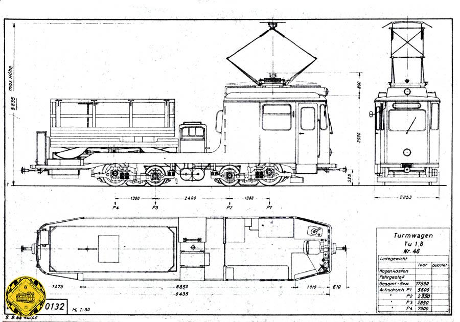 Aus dem Posttriebwagen P 2.8 Nr. 9 wurde der Turmtriebwagen Tu 1.8 Nr 46 1964-66 umgebaut. Er erhielt für Einsätze auf oberleitungslosen Streckenabschnitten einen Hilfsdieselmotor eingebaut und ist daher universell einsetzbar. 