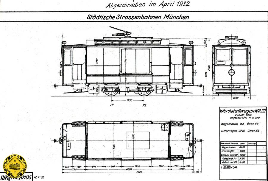 Auch für den Werkstattwagen 353 und 354 haben wir eine Bauzeichnung ausgegraben und wissen daher auch, dass die Wagen im Jahr 1932 abgeschrieben wurden.