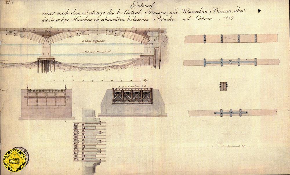 Carl Probst entwarf eine hölzerne Curven-Brücke im Jahr 1819.
