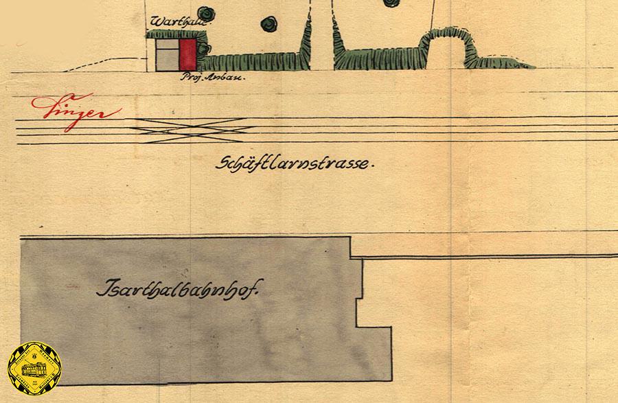 Nach einer Bauzeit von 12.10.1909 bis 9.11.1909 wurde am 23.10.1909 die erste Schleife am Isartalbahnhof errichtet. Bis dahin gab es eine Doppelkreuzung, um den Verkehr der zwei hier endenen Trambahnlinien abzuwickeln.