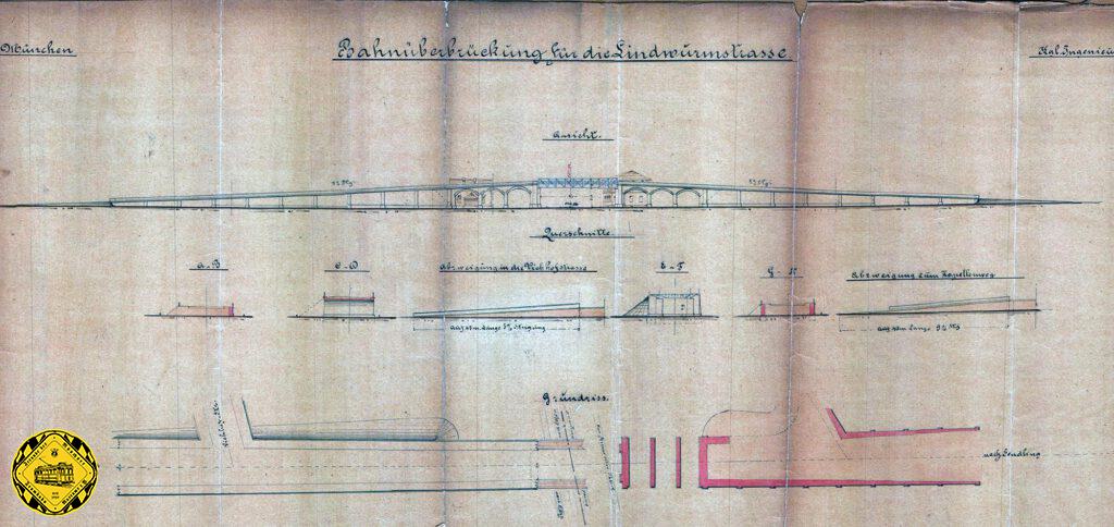 Im April 1880 präsentierte das Oberbahnamt eine ersten Entwurf einer Brücke über die hier 4-gleisige Bahnstrecke. Angetrieben war diese Planung von mehreren Seiten. Auch in einem Brief des Magistrats vom November 1880 wurde schon auf die Notwendigkeit einer Brücke hingewiesen