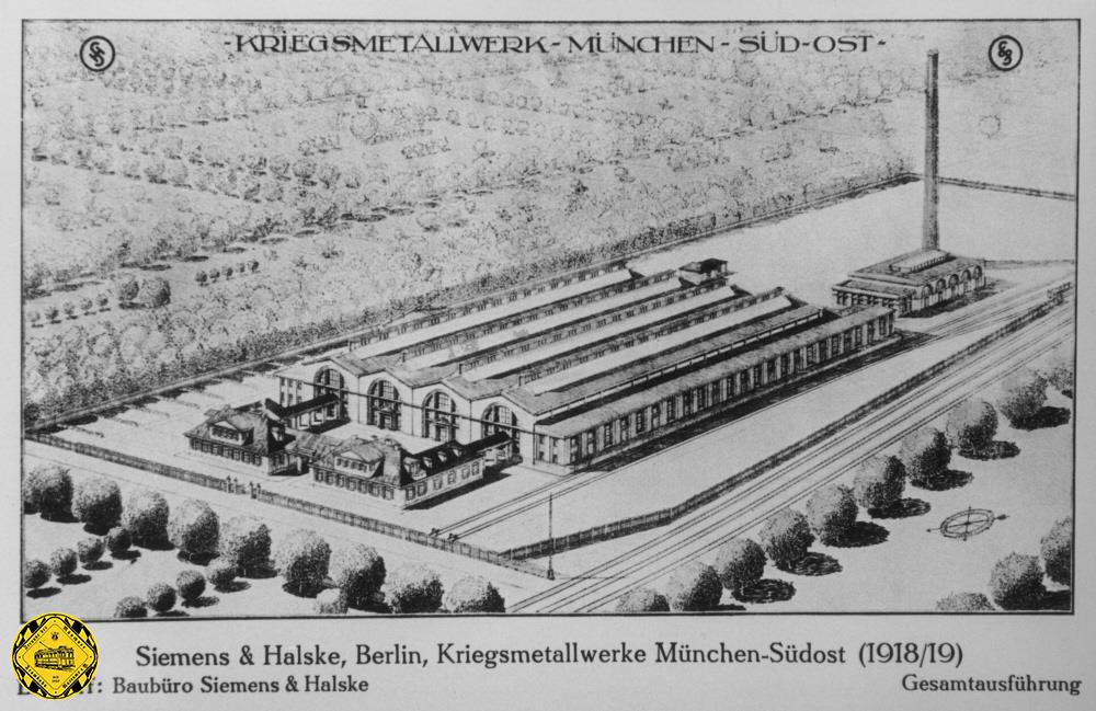 Postkarte zum Bau des Kriegsmetallwerks von Siemens an der Stadelheimerstraße