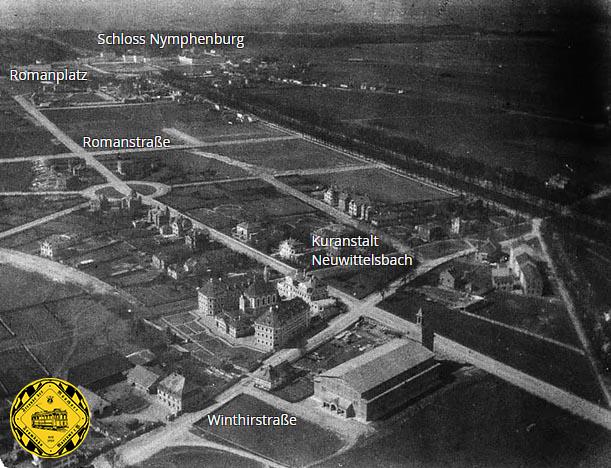 Die 1890 gegründete bayerischen Kraftfahrer- und Luftschiffer-Abteilung machten am 27.07.1892 dieses Luftbild von Neuhausen.