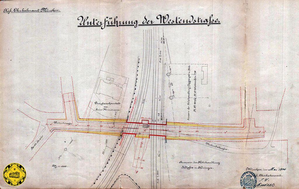 Erst nach und nach einigte man sich mit den Grundstückseigentümern und die Bauarbeiten konnten beginnen. 1903 wurde diese Eisenbahn-Unterführung der Westendstraße fertig und gepflastert.