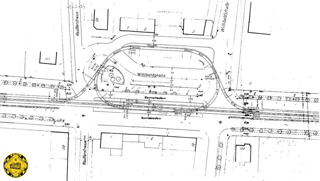 Im November 1980 wird das Überholgleis am Willibaldplatz im Zuge des Umbaus der Schleife aufgelassen.