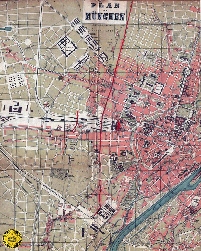 Der Unterführungs-Idee waren ganz naheliegende Verkehrsplanungen vorausgegeangen, die man damals bei Magistrat im Mai 1890 in einen Stadtplan dieser Zeit einzeichnete: in München fehlte eine belastbare Nord-Süd-Verkehrsachse. Der Fuhrwerksverkehr wurde immer stärker und München hatte seit Jahrhundertmitte des 19.Jahrhunderts seine Einwohnerzahl verdoppelt. Dazu kamen technische Entwicklungen und Umbrüche, die diese Verkehrsachse dringend geboten erscheinen ließen.