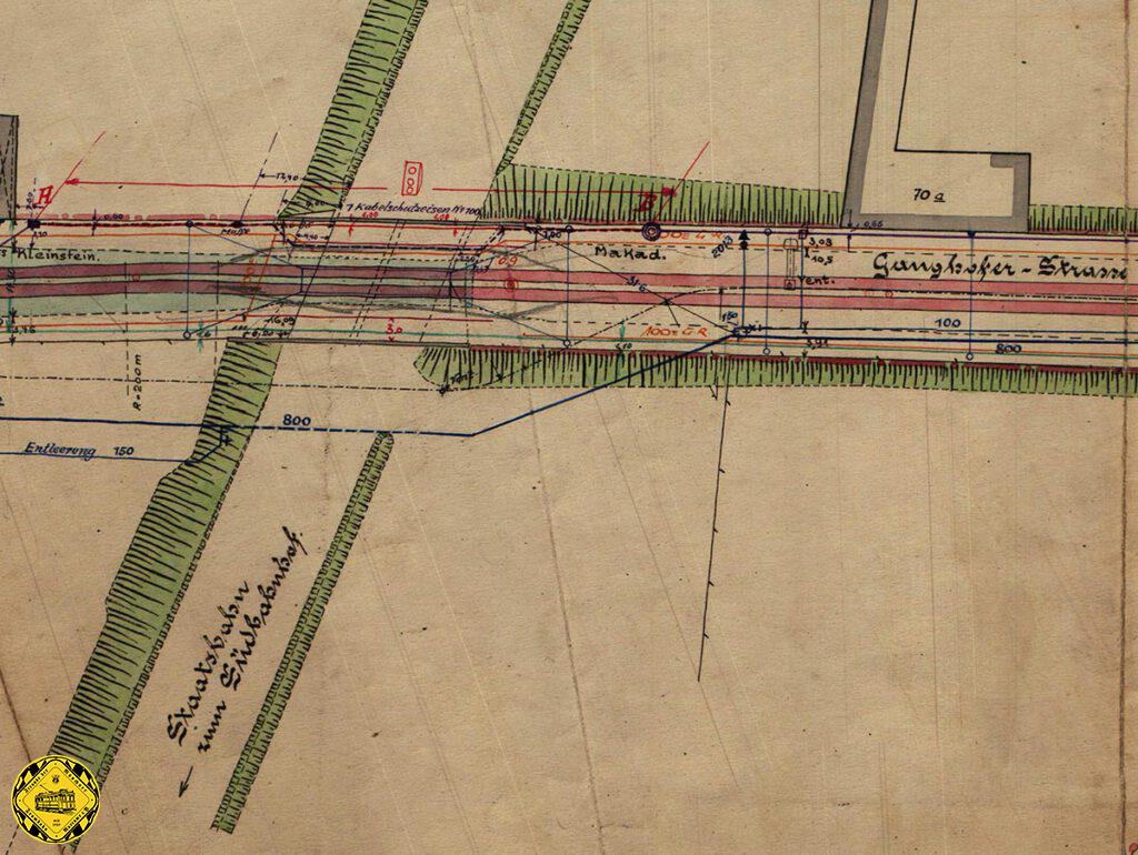 Unser Plan ist aus dem November 1918, als die Strecke über die Ganghoferstraße nicht nur geplant wurde, sondern sogar gebaut wurde, - vorläufig als Verbindung zwischen Harras und Rotkreuzplatz, ab 1928 dann weiter bis Schwabing. 