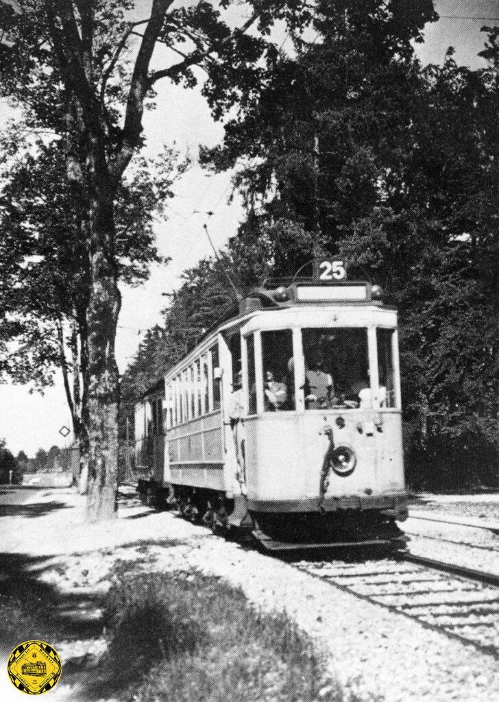 Die Linie 25 mit einem D-Tw am Schilcherweg auswärts im Jahr 1936.
