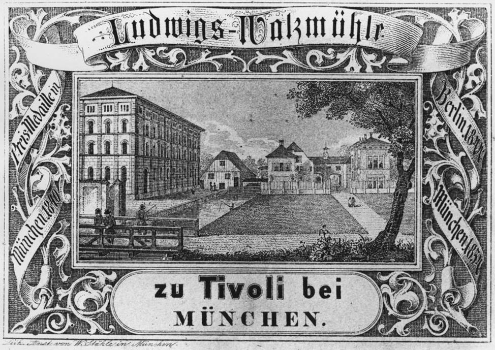 1808 wurde die Mühle durch Adrian von Riedel als Neumühle errichtet. Dafür wurde eigens ein Seitenkanal des Eisbachs gegraben. 1837 wurde die Mühle unter dem Namen Ludwigs-Walzmühle zur ersten Kunstmühle in München. Als Kunstmühlen wurden ab dem 19. Jahrhundert Mühlen mit hohem Standard bezeichnet, die mit Kunstmühlsteinen aus der Champagne in den Auflös- und Mahlpassagen arbeiteten. Ab 1872/73 wurde die Mühle Tivoli-Kunstmühle genannt, benannt nach dem Stadtviertel von Rom Tivoli. 1969 wurde sie stillgelegt und das Gebäude abgerissen. 