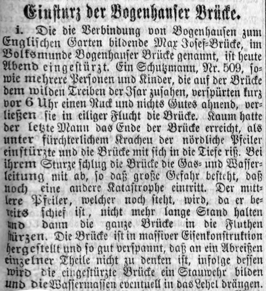 Der Zeitungsartikel am Tag danach aus den "Münchner Neuesten Nachrichten" vom 14.September 1899 über dieses Ereignis.