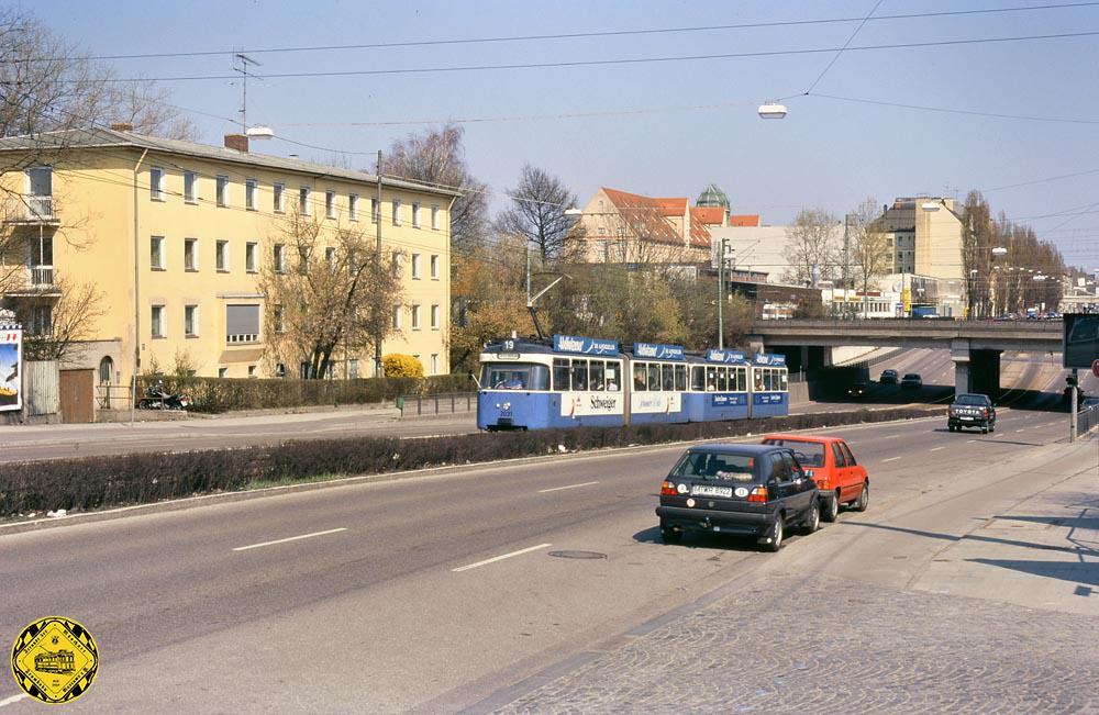 Der P-Triebwagen 2031 am 21. April 1996 auf der Linie 19 unterwegs.