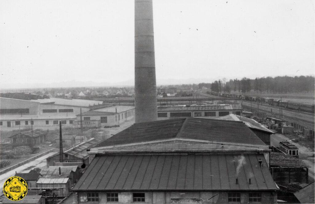 Im Januar 1949 konnten wieder alle Öfen im Kesselhaus angefahren werden, während es auf dem Gelände der Hauptwerkstätte noch ziemlich schlimm aussieht.