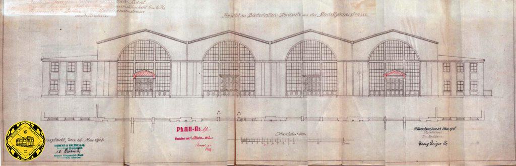 So ein riesiges Gebäude braucht auch ein Gesicht und so wurde auch die Front zur Stadelheimerstraße, der späteren Ständlerstraße, in diesem Plan vom 25.Mai 1918 geplant. Man erkennt schon deutlich das noch heute erkennbare Grund-Design von damals.