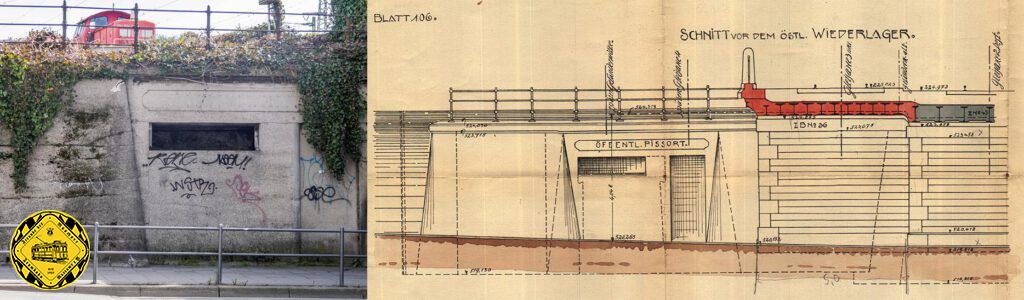 Wenn man heute genau hinschaut, findet man auch noch das alte Pissoir, das 1910 gebaut heute zugemauert ist, aber gut zu erkennen.