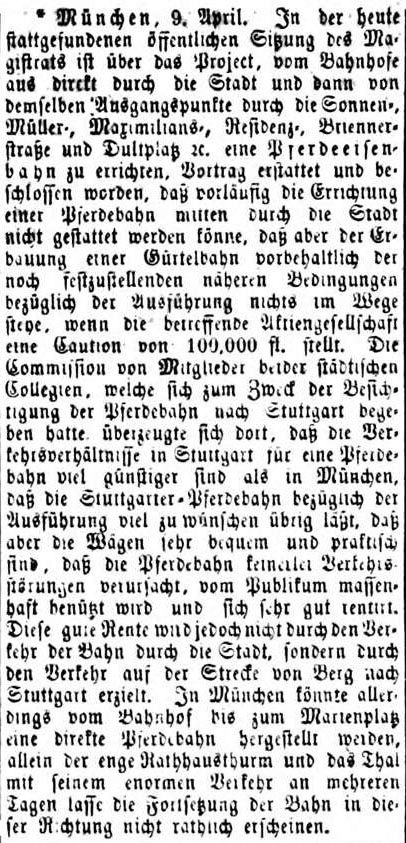 1869 zu enge innenstadt für pferdebahn stuttgart 9.april 1869